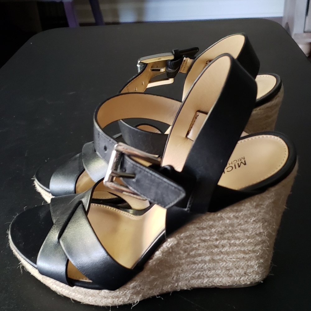 Michael Kors Platform Wedges Black Leather